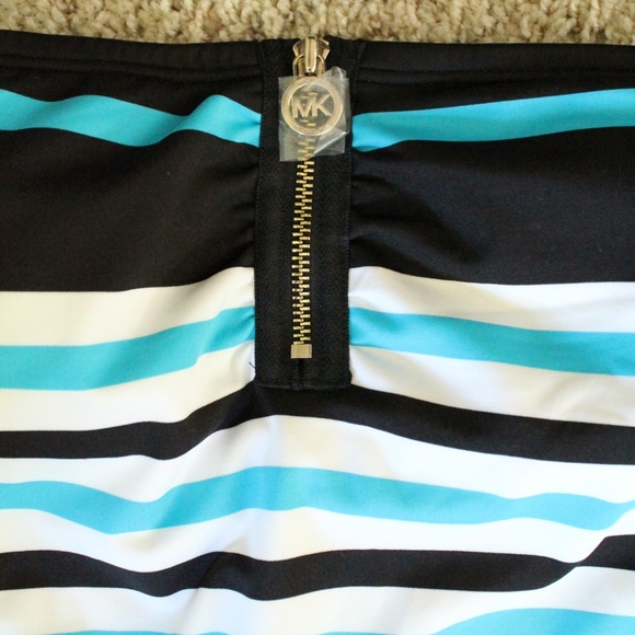 Michael Kors Striped Zip Front One Piece Swimsuit - Picture 3 of 5